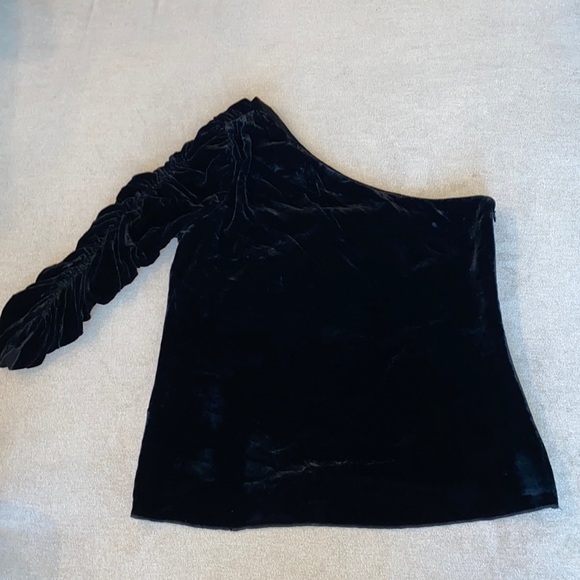 Joie Wayman Velvet Silk Blend 3/4 Ruched Sleeve One Shoulder Top Size 2 - Picture 2 of 8
